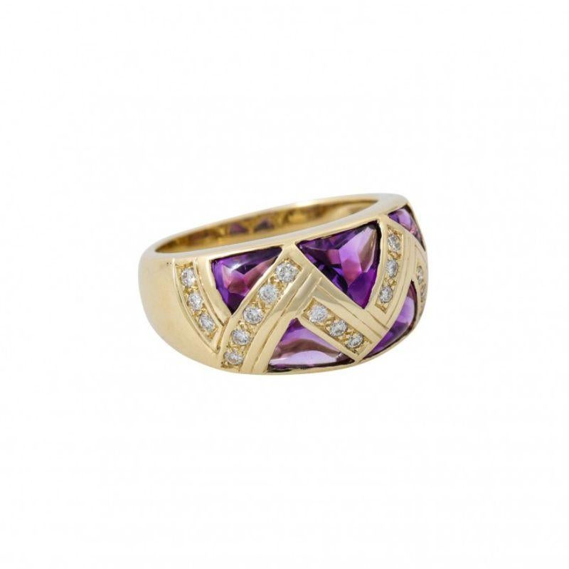 19 brilliant-cut diamonds approx. 0.19 ct in total, good color and clarity, GG 14K, 7.4 g, RW: 53, early 21st century, minimal signs of wear.

 Ring with 6 butt top amethyst, 19 brilliant-cut diamonds in total. approx. 0.19 ct, good color and