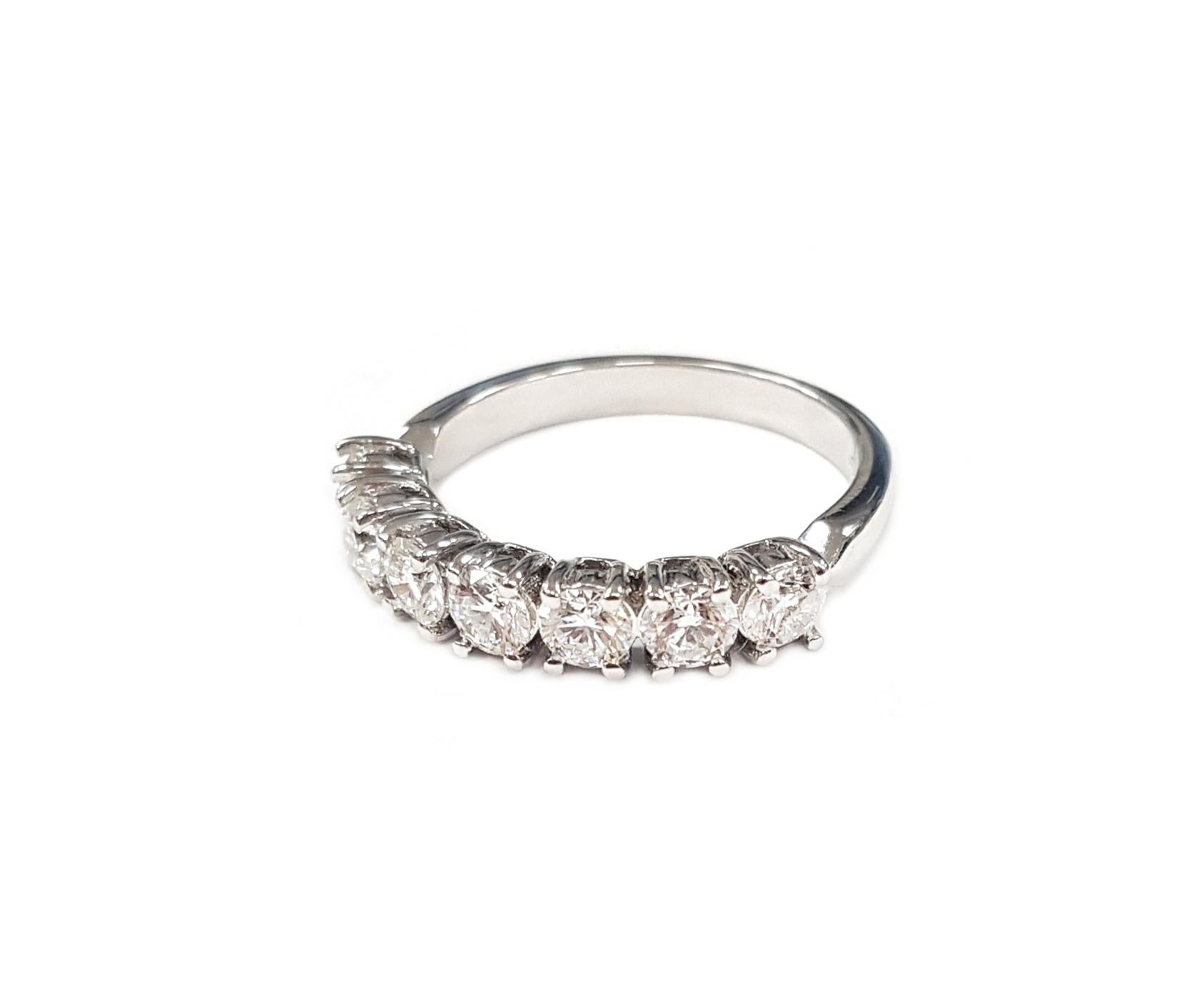 Contemporary 21st Century 18 Karat White Gold Seven Diamonds Anniversary Stackable Ring For Sale