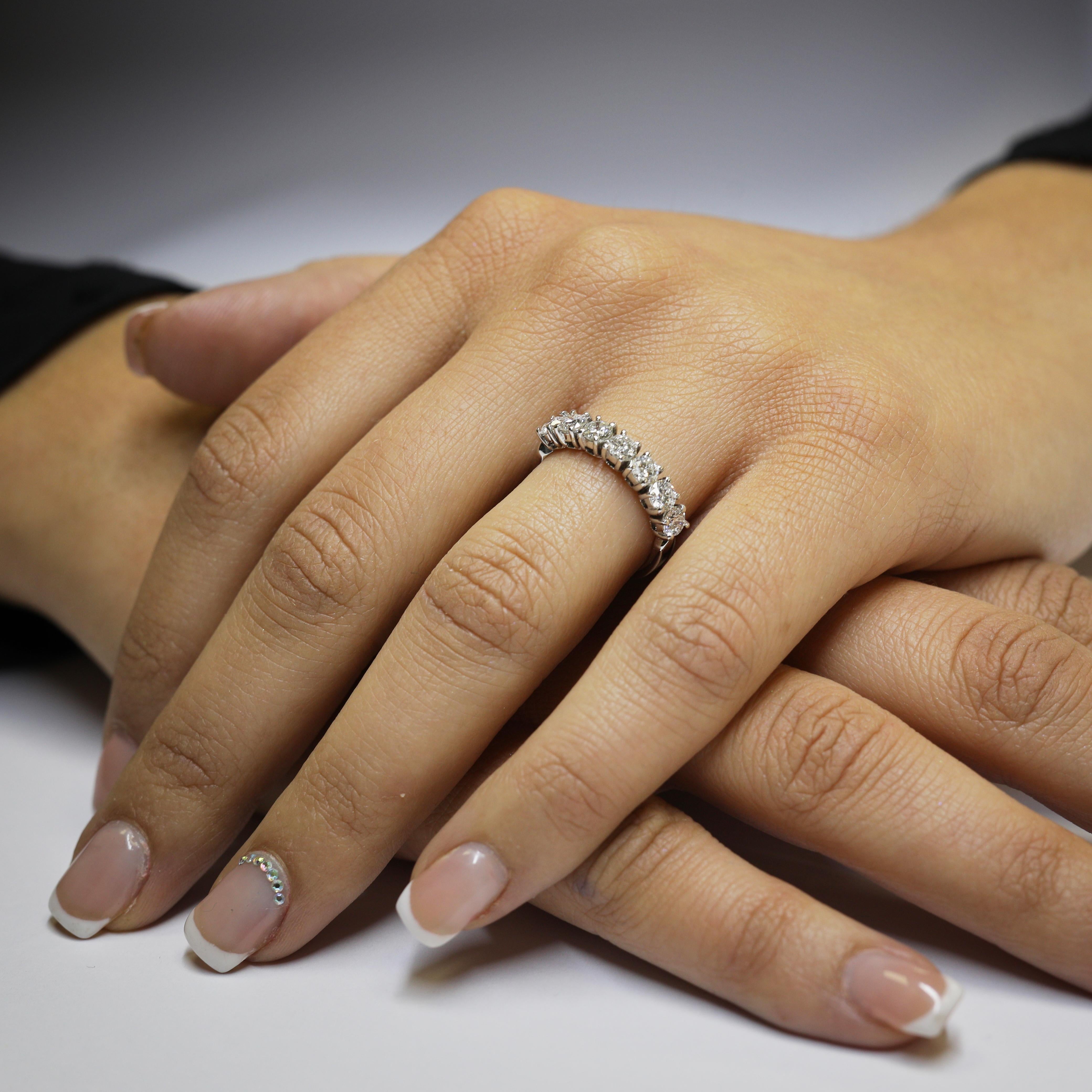 Women's 21st Century 18 Karat White Gold Seven Diamonds Anniversary Stackable Ring For Sale