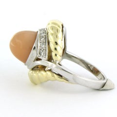 Ring with agate and single cut diamonds up to 0.05ct 14k gold 8.5 grams