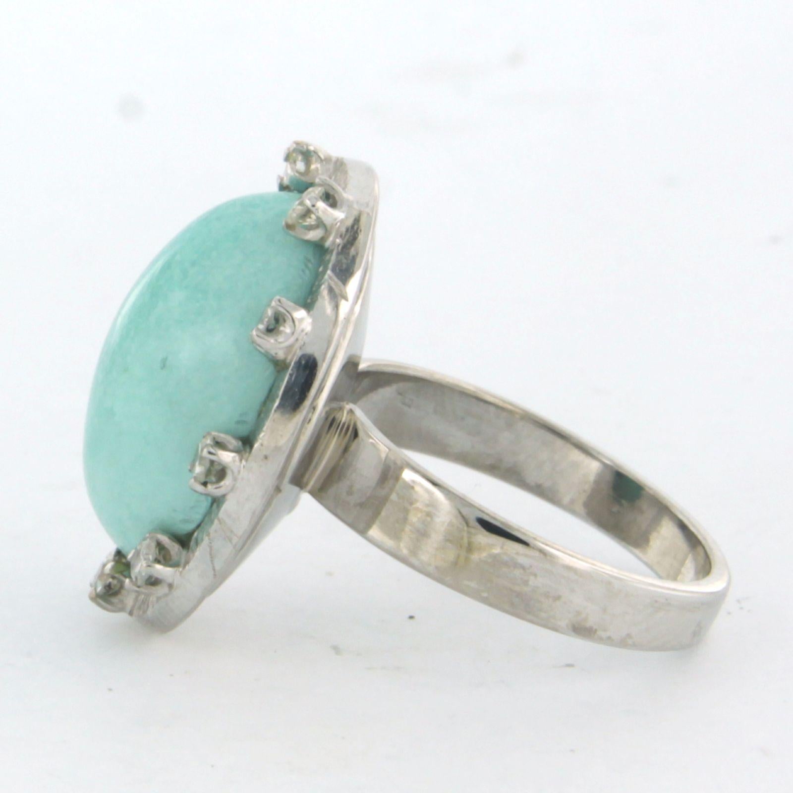 Modern Ring with amazonite and single cut diamonds 0.18ct 18k white gold For Sale
