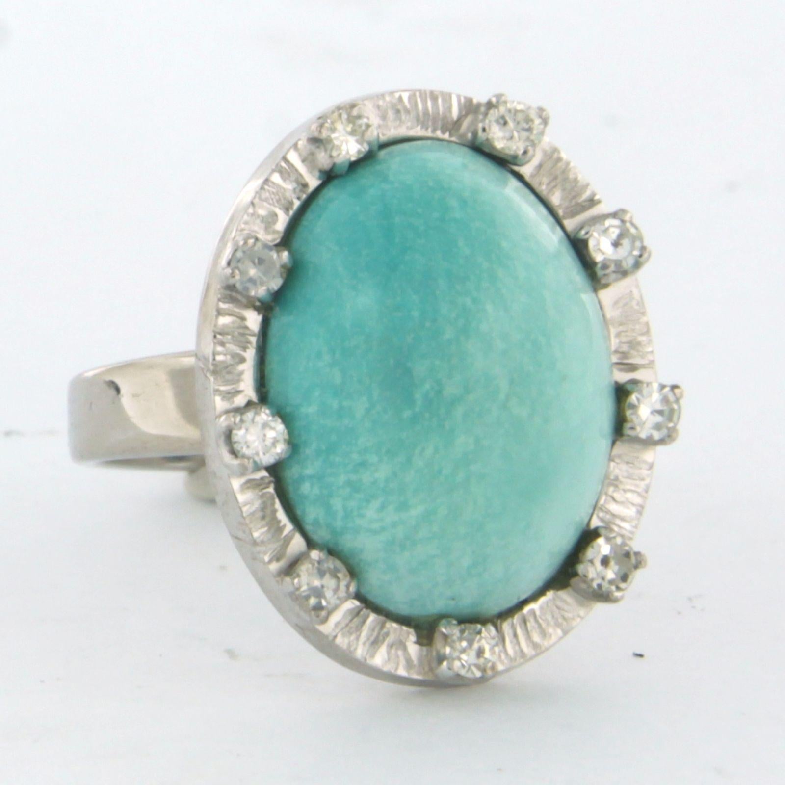 Ring with amazonite and single cut diamonds 0.18ct 18k white gold In Excellent Condition For Sale In The Hague, ZH