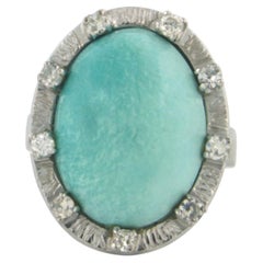 Anello con amazzonite e diamanti a taglio semplice fino a 0,18 ct - oro 18k, 7,2 grammi