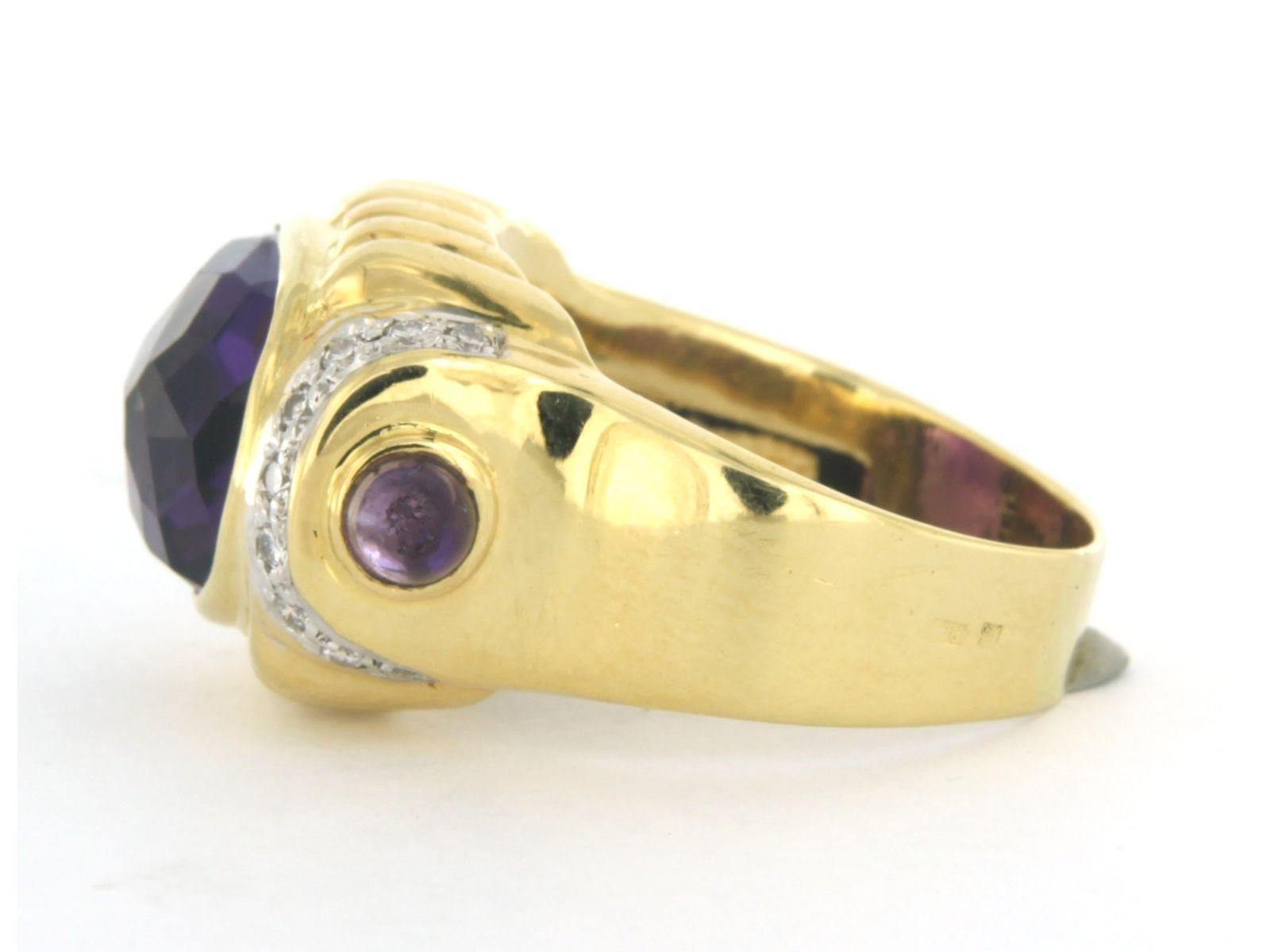 Moderno Anello con ametista e diamanti taglio brillante fino a 0,20ct 15,0 grammi oro 18k in vendita