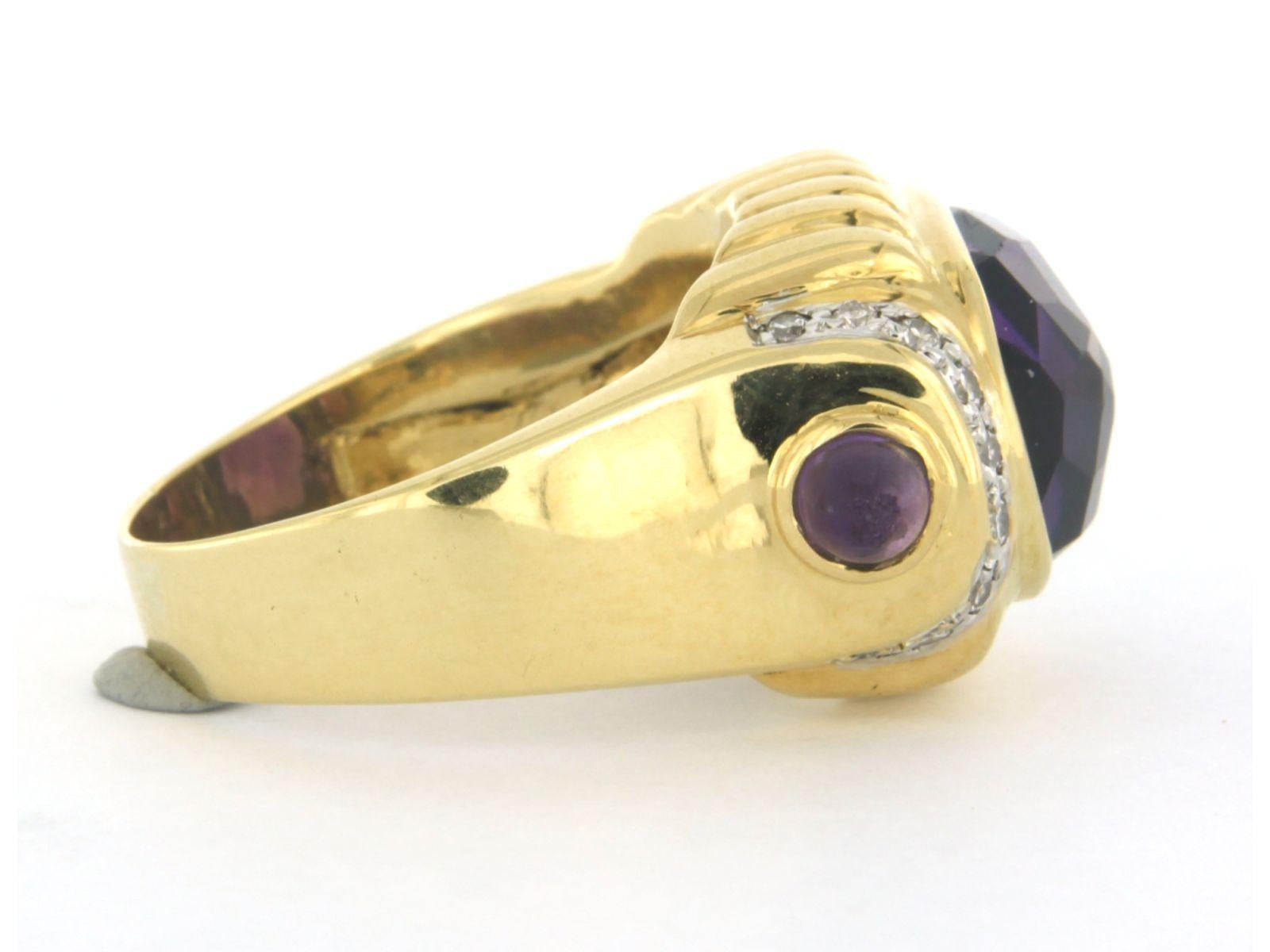 Taglio brillante Anello con ametista e diamanti taglio brillante fino a 0,20ct 15,0 grammi oro 18k in vendita