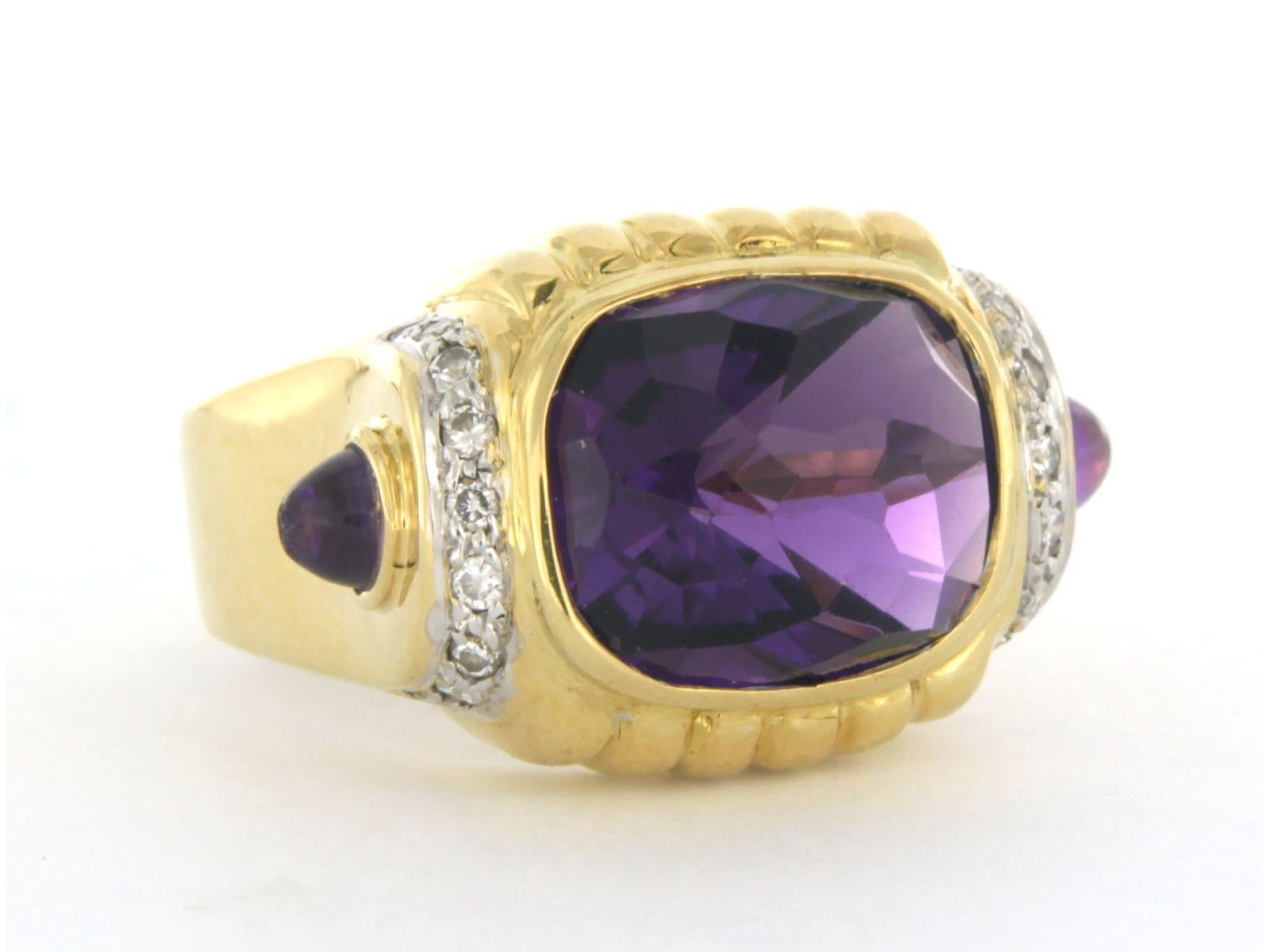 Anello con ametista e diamanti taglio brillante fino a 0,20ct 15,0 grammi oro 18k in vendita 1