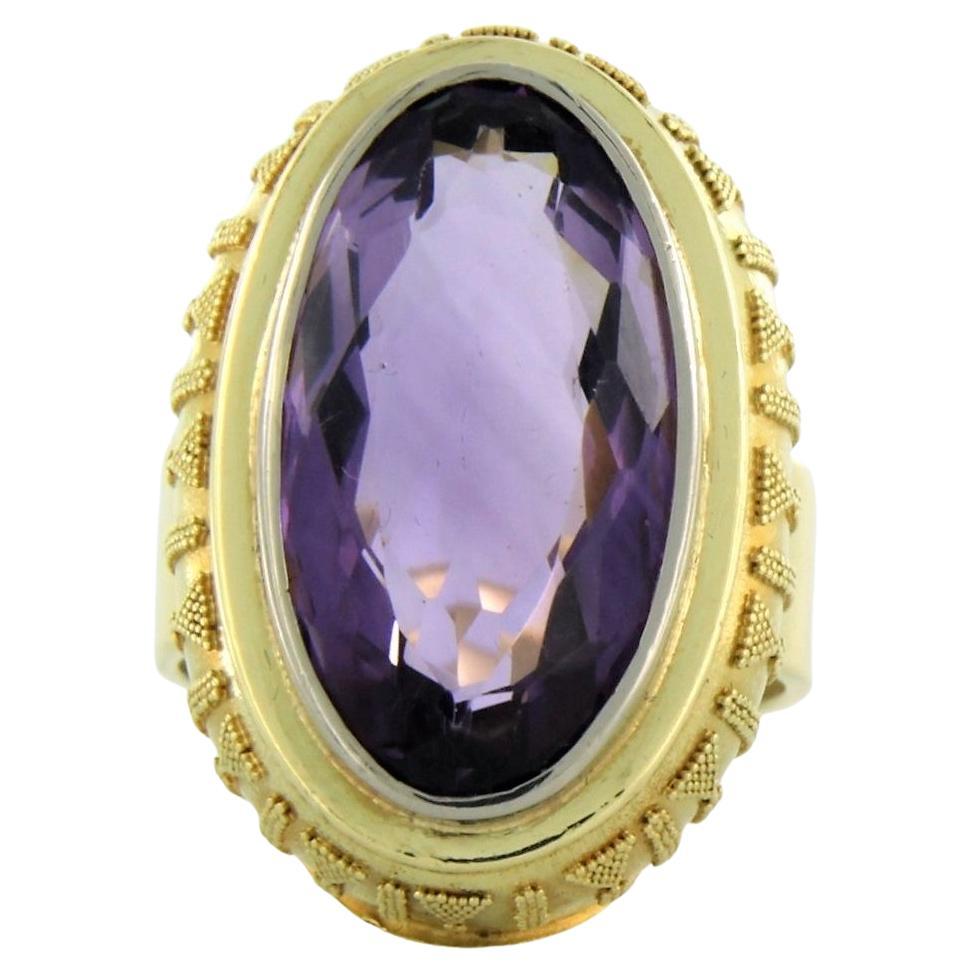 Ring with Amethyst 14k yellow gold For Sale