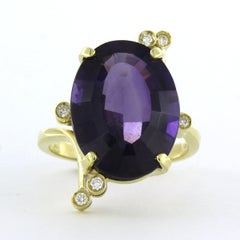 Anello con ametista e diamante taglio brillante fino a 0,20ct 4,6 grammi d'oro 18k