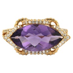 Ring with amethyst and brilliant cut diamonds up to 0.56ct 18k gold 4.7 grams
