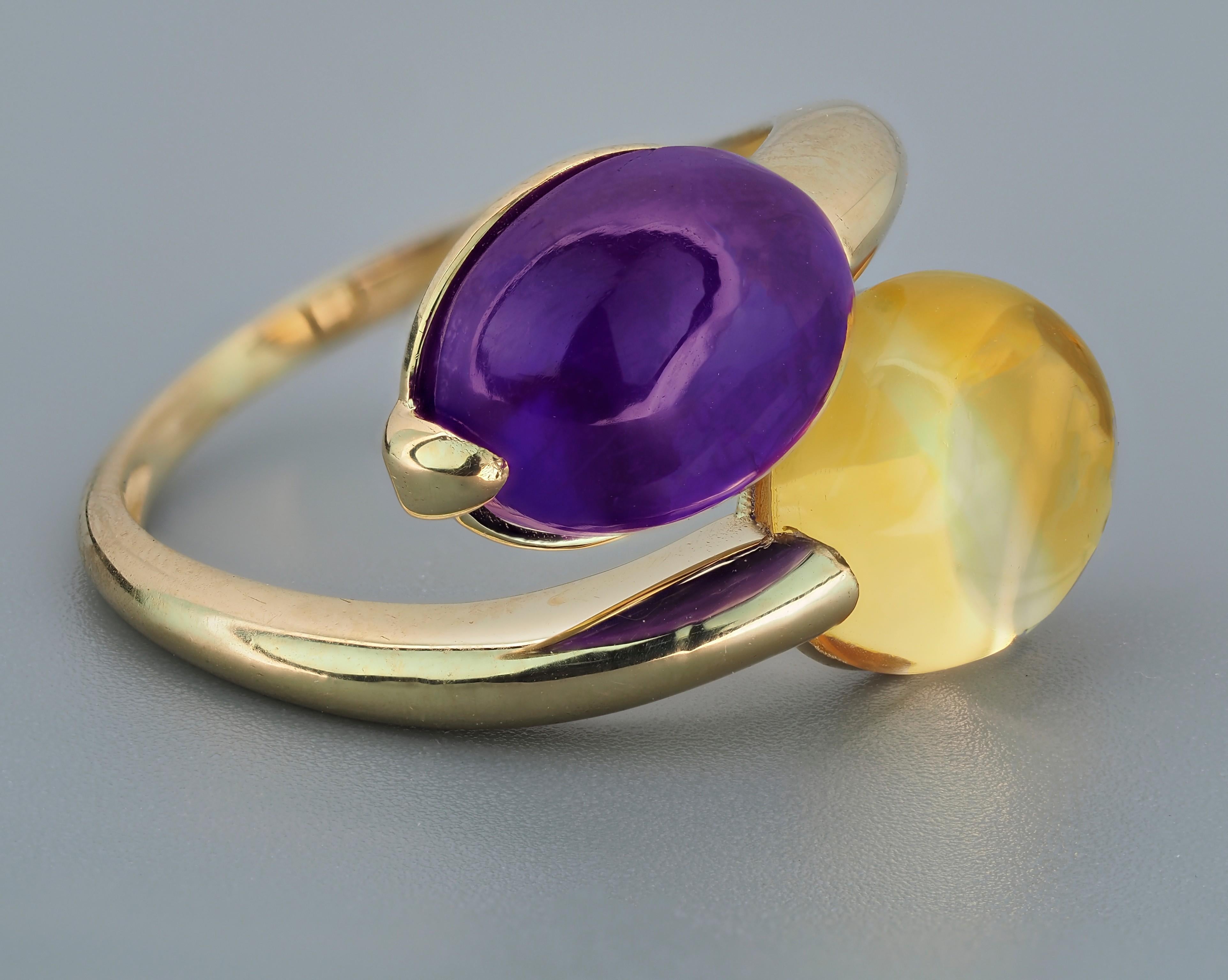 in vendita:  Anello con cabochon di ametista e citrino 3