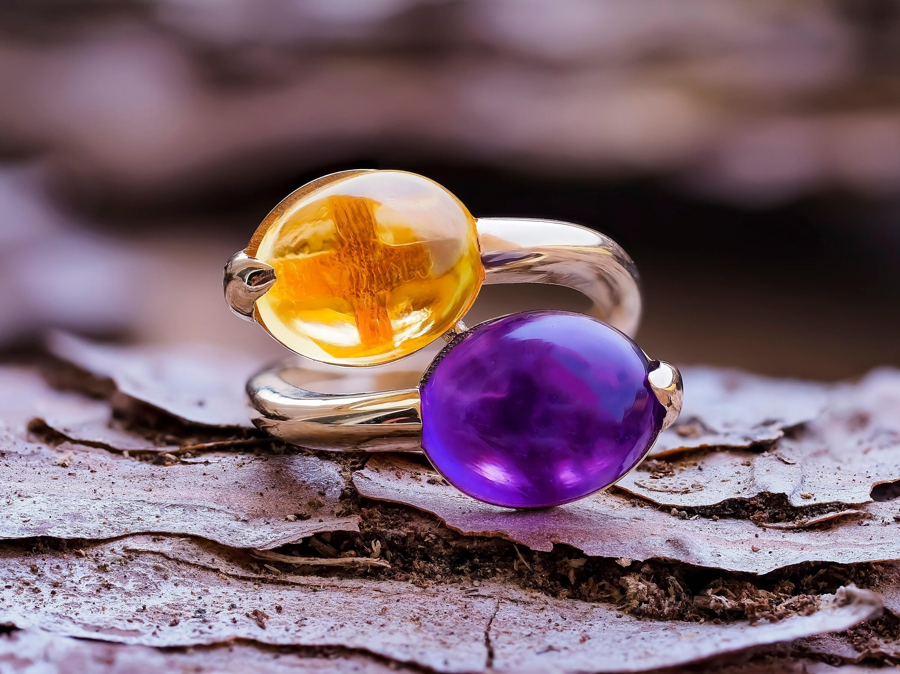 in vendita:  Anello con cabochon di ametista e citrino 7