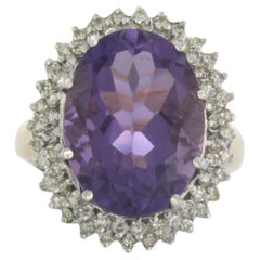 Ring with amethyst and diamonds 14k bicolor gold