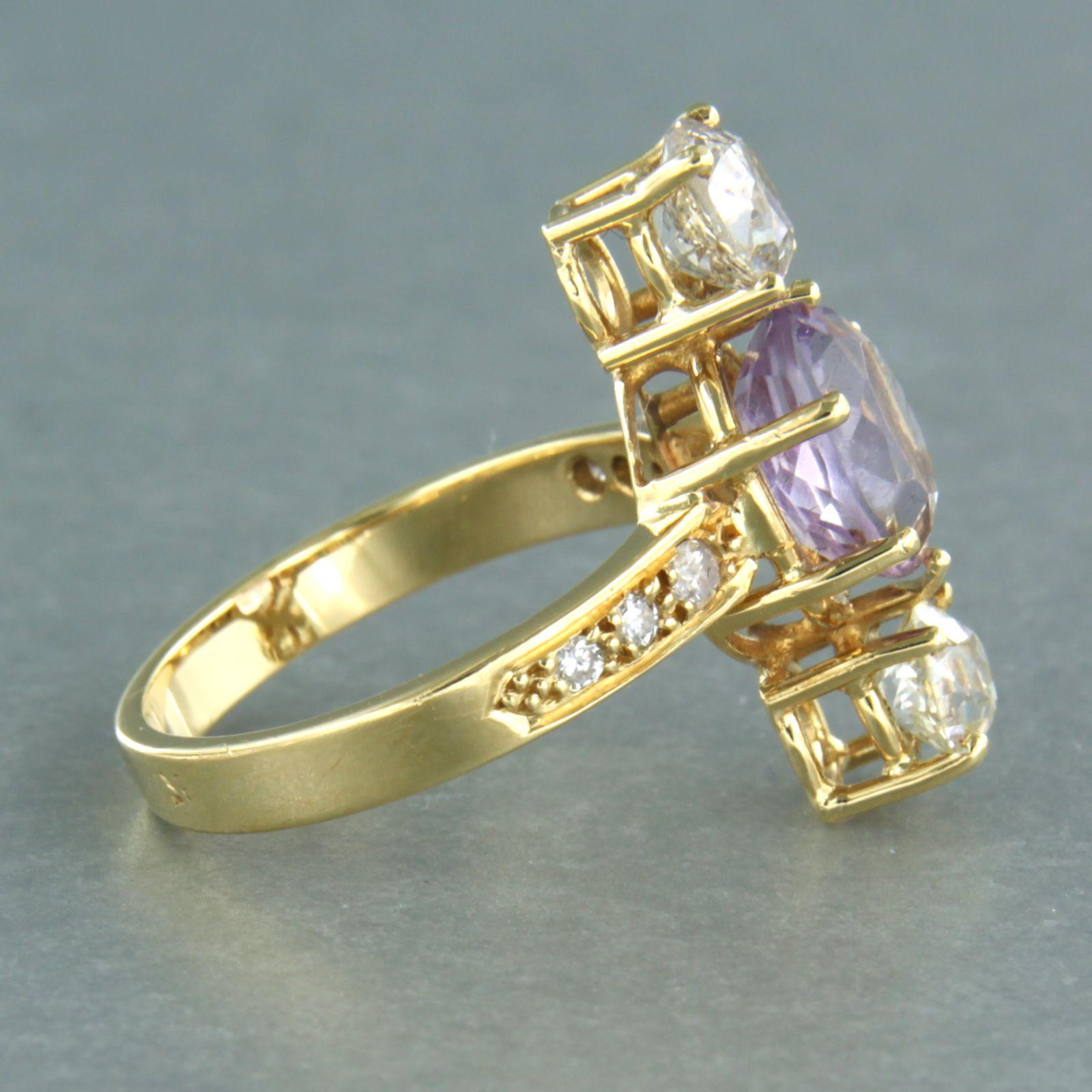 Women's Ring with amethyst and diamonds 18k yellow gold For Sale