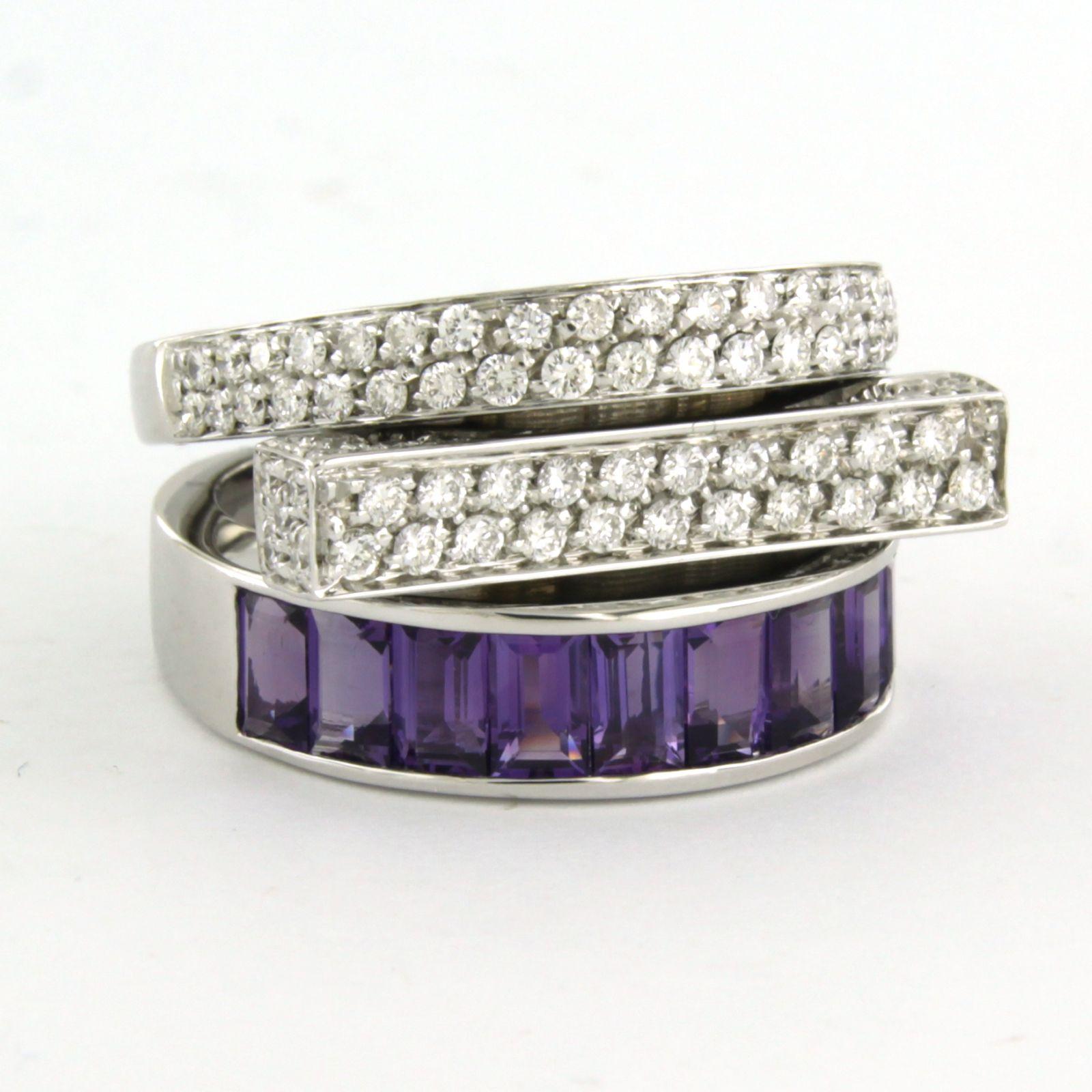 Modern Ring with amethyst and diamonds up to 1.80ct 18k white gold For Sale