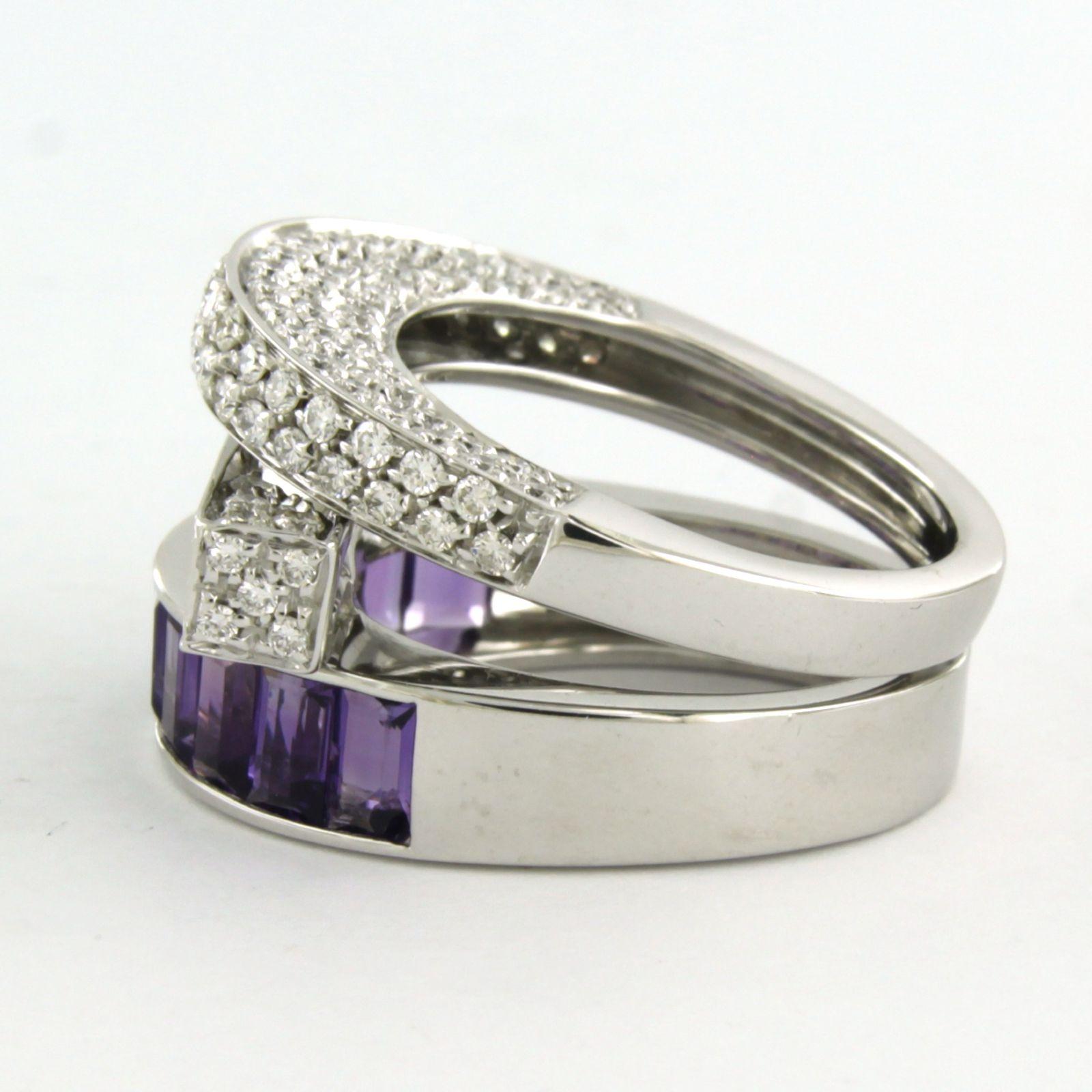 Ring with amethyst and diamonds up to 1.80ct 18k white gold In Good Condition For Sale In The Hague, ZH