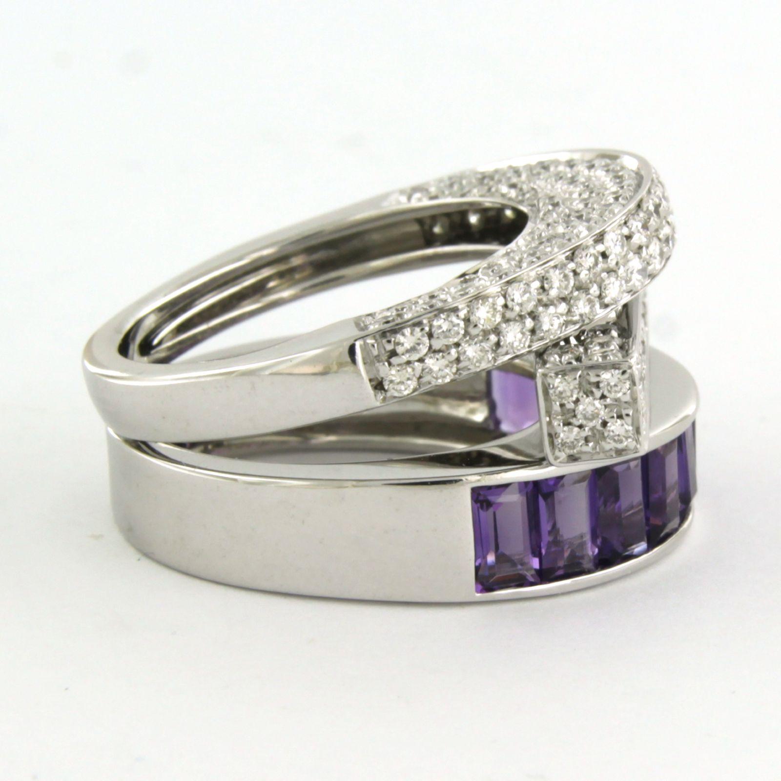 Ring with amethyst and diamonds up to 1.80ct 18k white gold For Sale 1