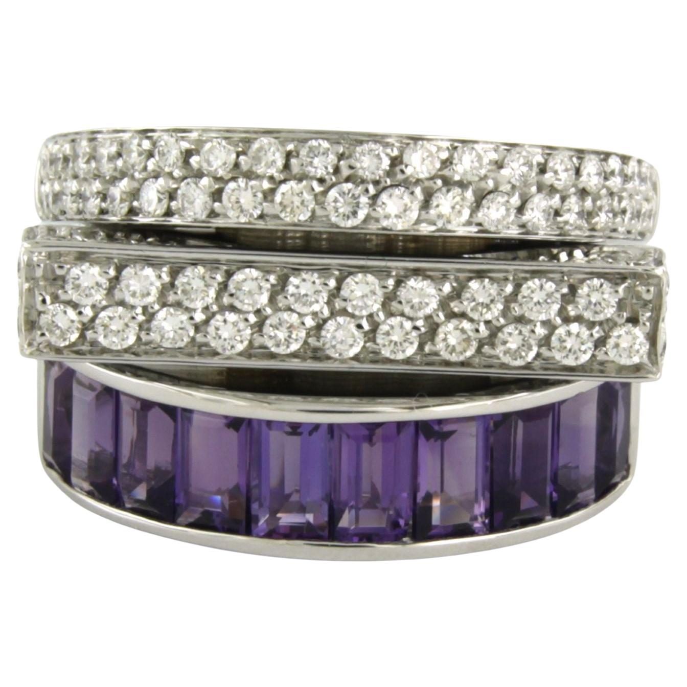 Ring with amethyst and diamonds up to 1.80ct 18k white gold For Sale