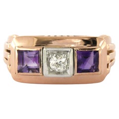 Ring with amethyst and old mine cut diamond up to 0.15ct 14k gold