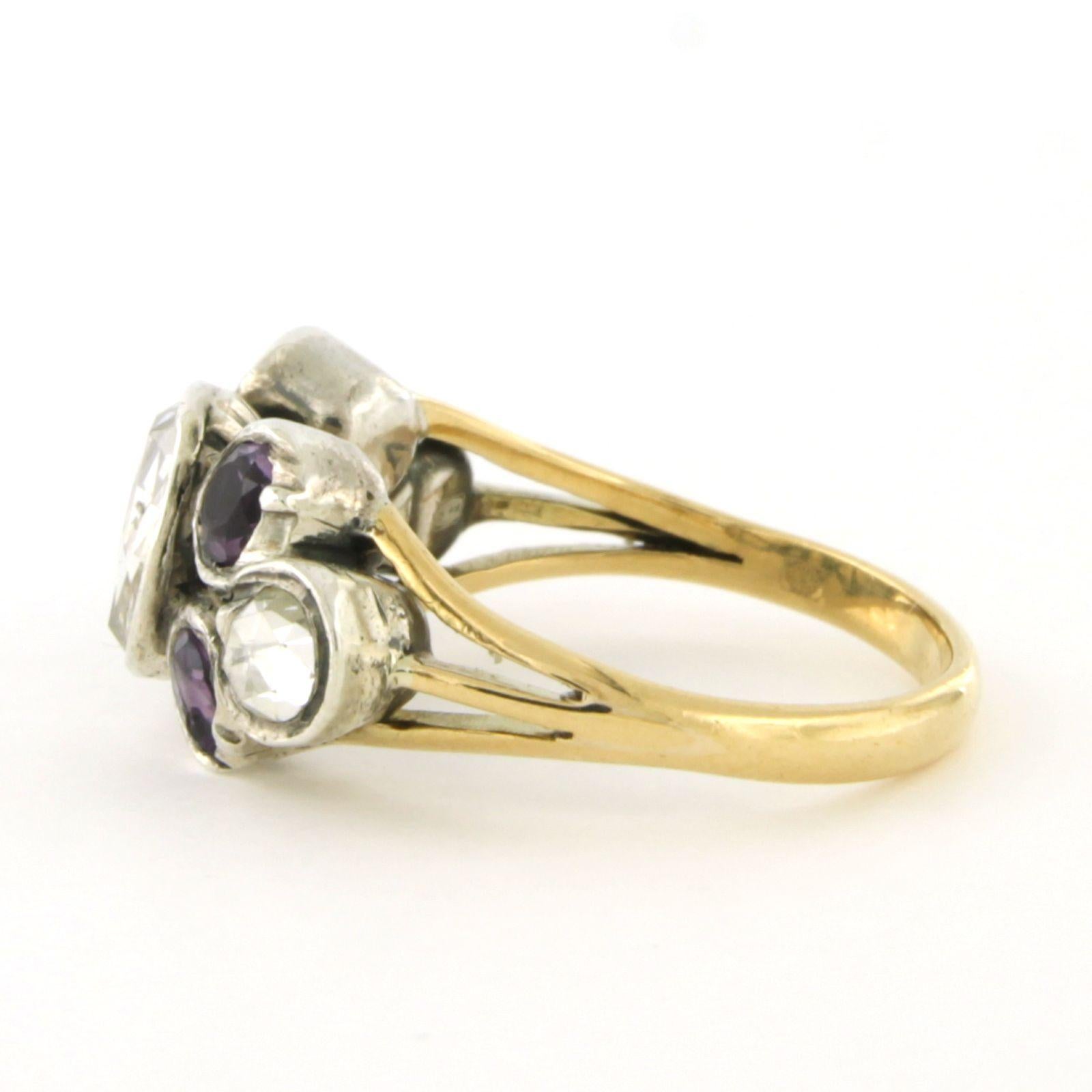Primo vittoriano Anello con ametista e diamanti taglio rosa fino a 1,00 carati in oro e argento 14k in vendita