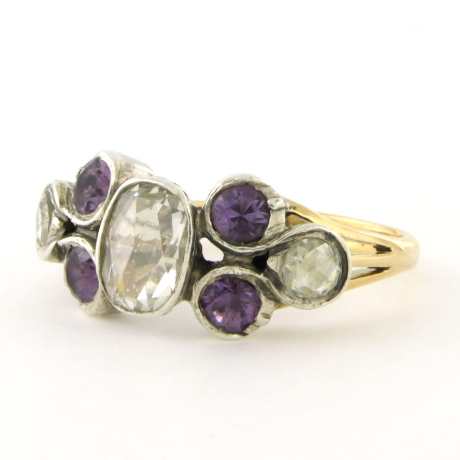 Anello con ametista e diamanti taglio rosa fino a 1,00 carati in oro e argento 14k In condizioni ottime in vendita a The Hague, ZH