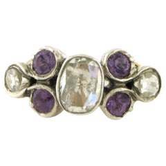 Bague avec améthyste et diamants taille rose jusqu'à 1,00ct or 14k et argent