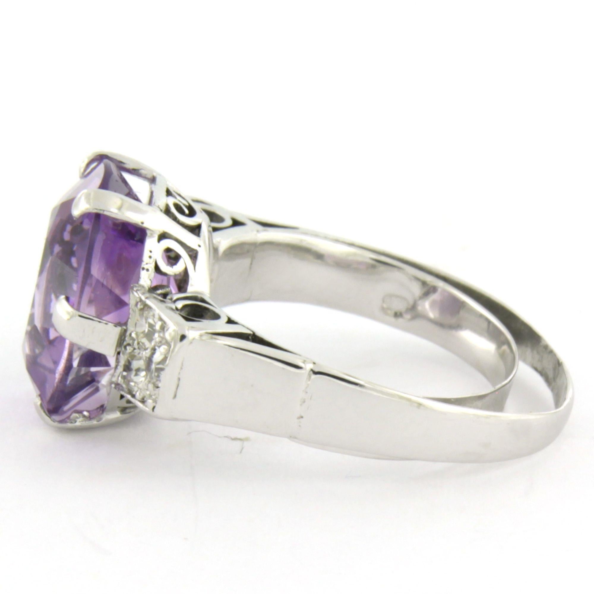 Art Nouveau Ring with amethyst up to 3.50ct and old mine cut diamonds up to 0.30ct 14k gold For Sale