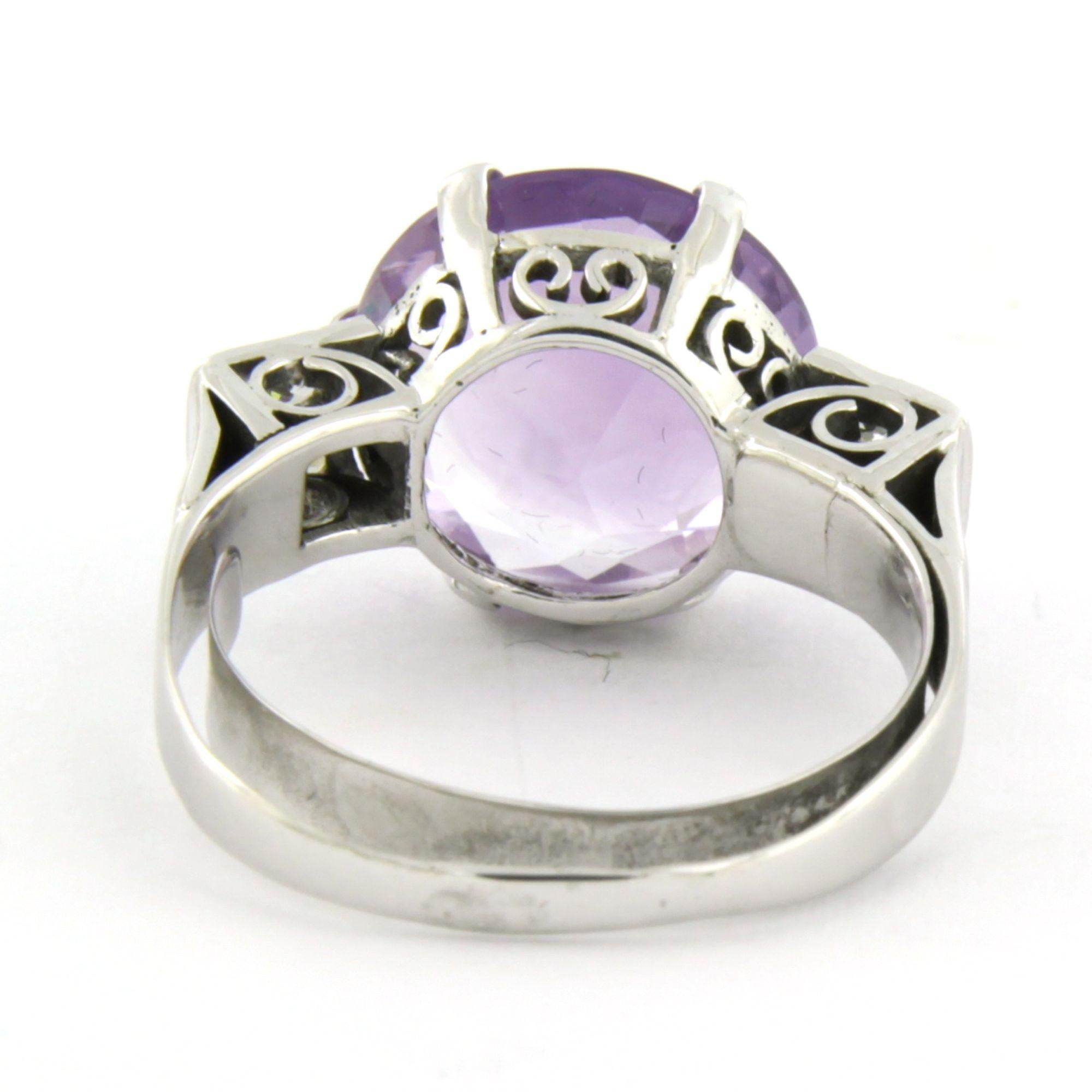 Old Mine Cut Ring with amethyst up to 3.50ct and old mine cut diamonds up to 0.30ct 14k gold For Sale
