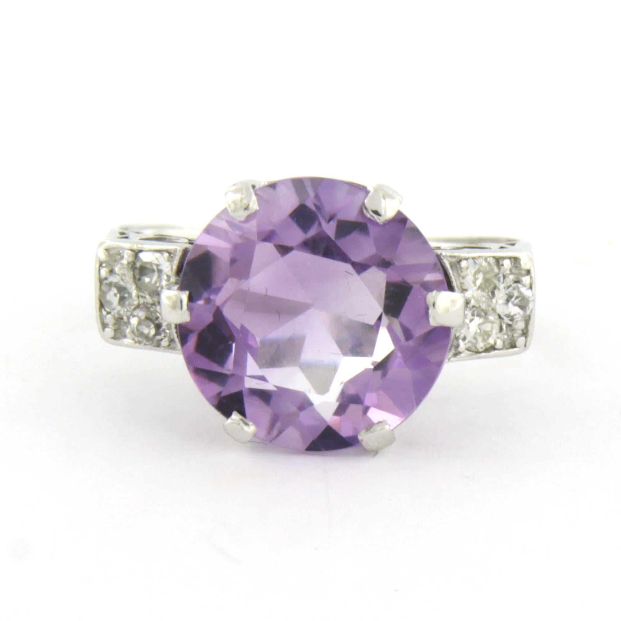 Ring with amethyst up to 3.50ct and old mine cut diamonds up to 0.30ct 14k gold For Sale 1