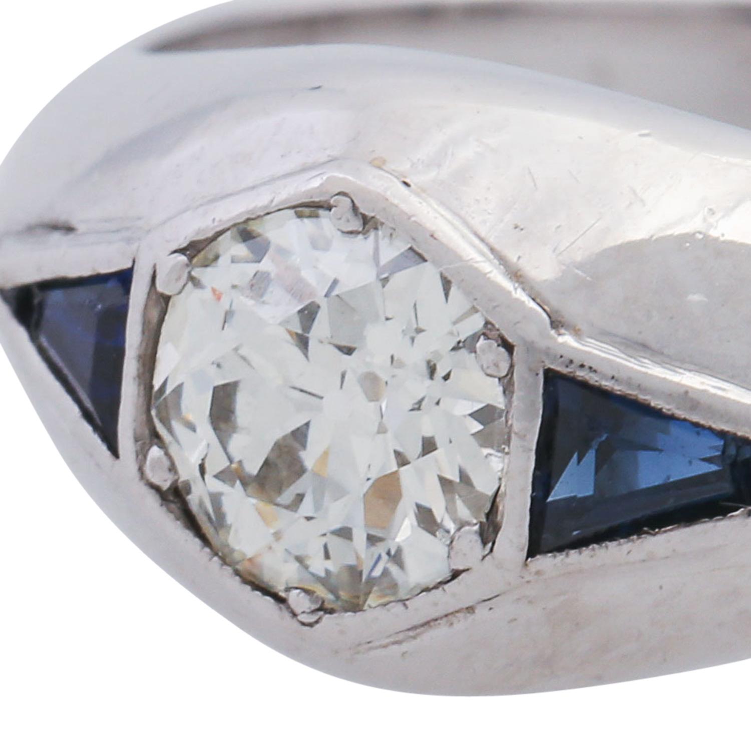 Ring with an Old European Cut Diamond of Approx. 0.73 Ct Flanked For Sale 1