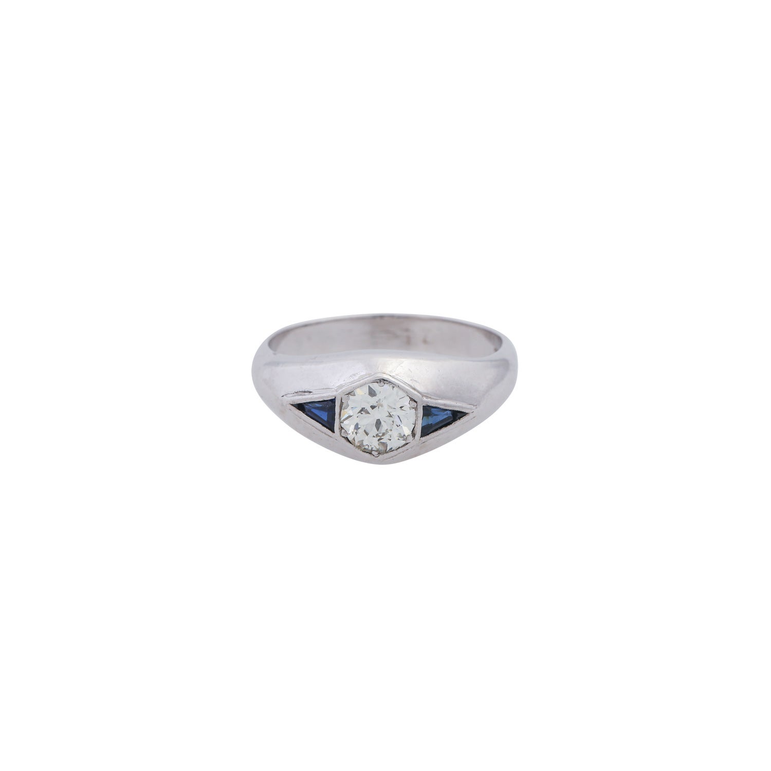 Ring with an Old European Cut Diamond of Approx. 0.73 Ct Flanked For Sale
