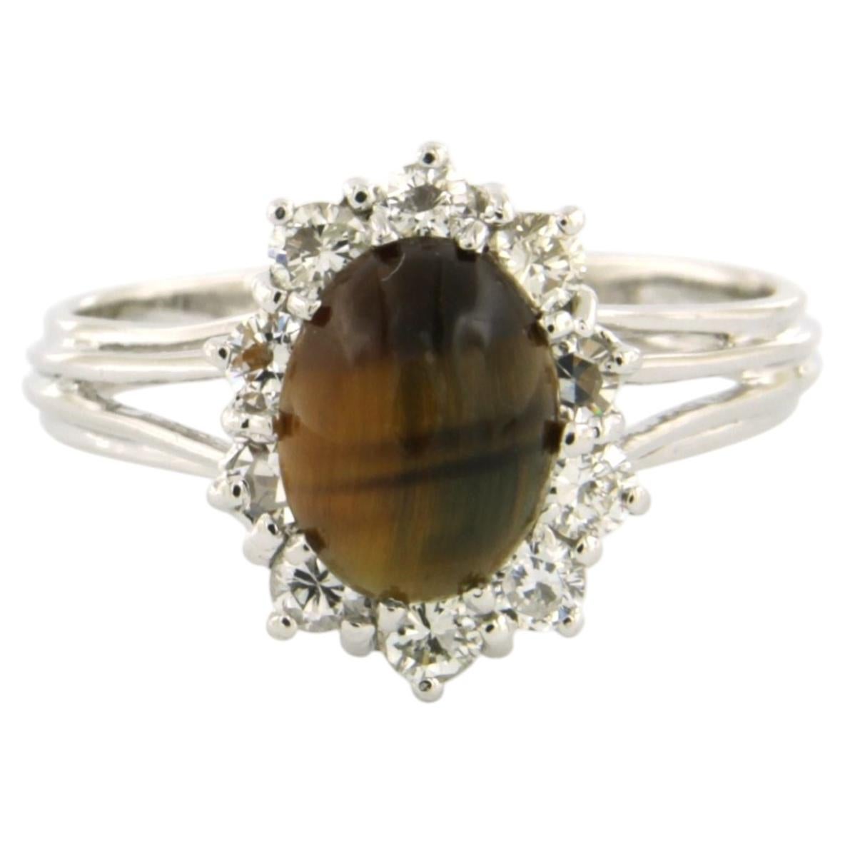 Ring with Tiger's Eye and brilliant diamonds up to 0.50ct 18k gold 3.3 grams For Sale