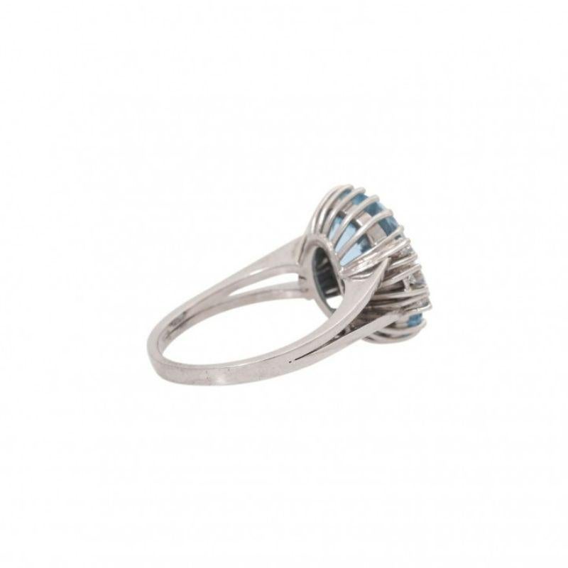 Round Cut Ring with Aquamarine and 6 Brilliant-Cut Diamonds Totaling Approx. 0.22 Ct For Sale