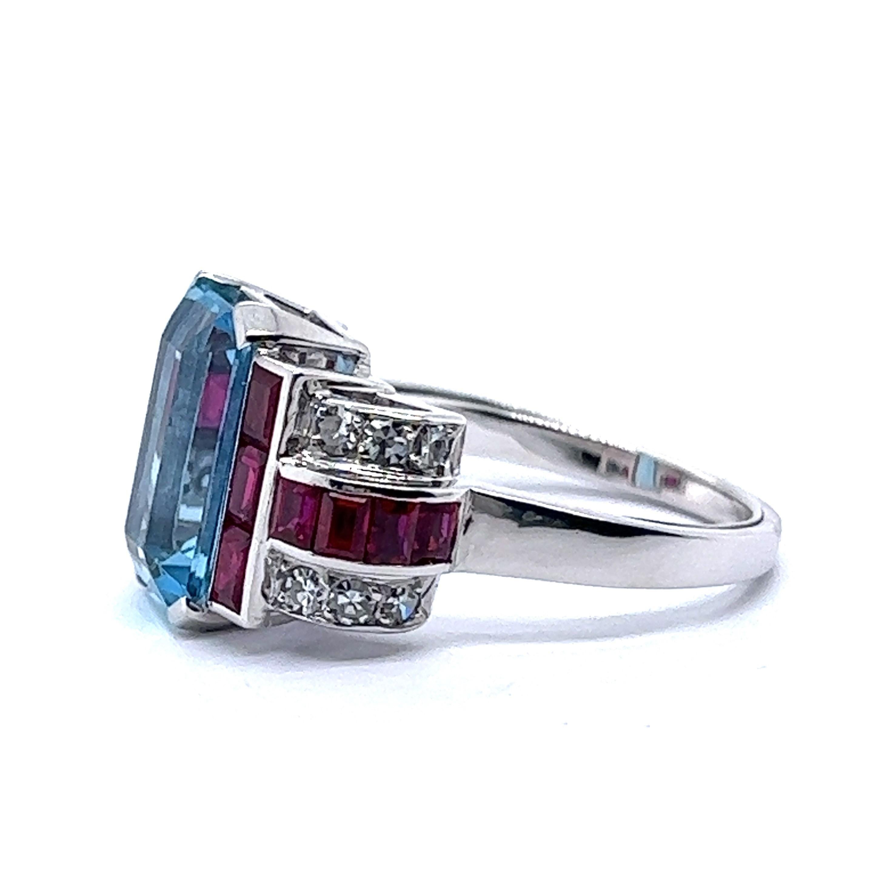 Ring with Aquamarine, Rubies & Diamonds in 18 Karat White Gold by Gübelin 5