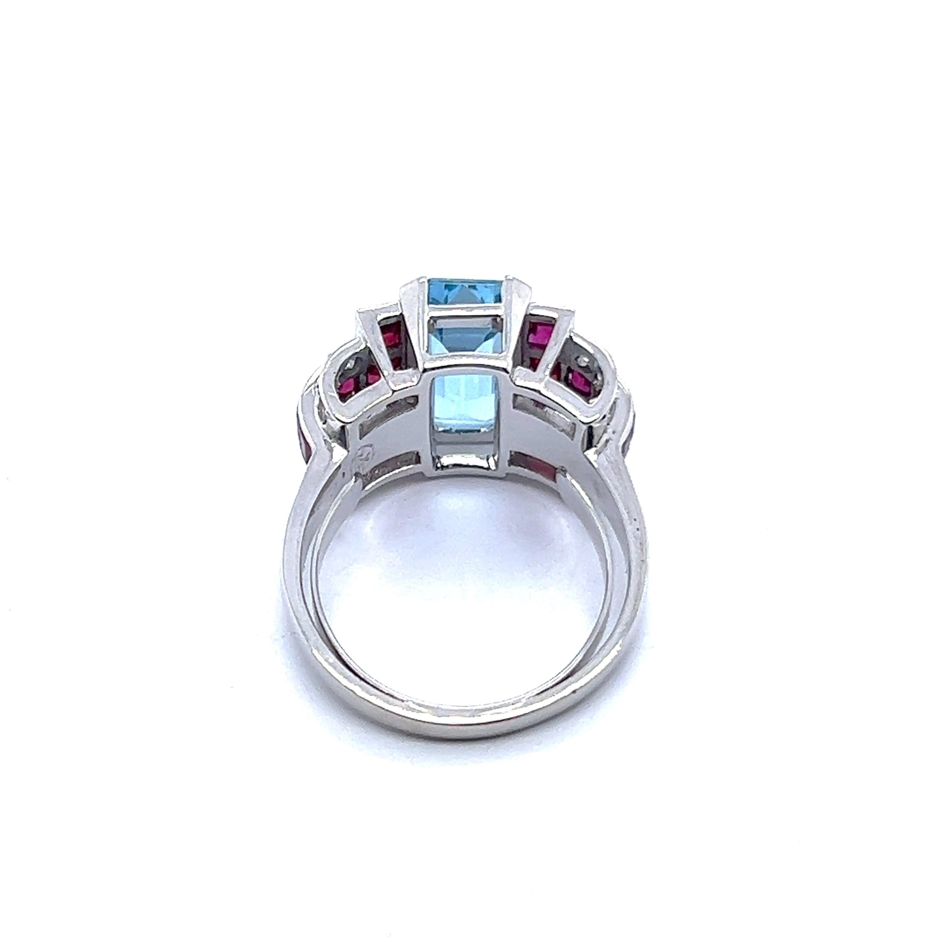 Ring with Aquamarine, Rubies & Diamonds in 18 Karat White Gold by Gübelin 1