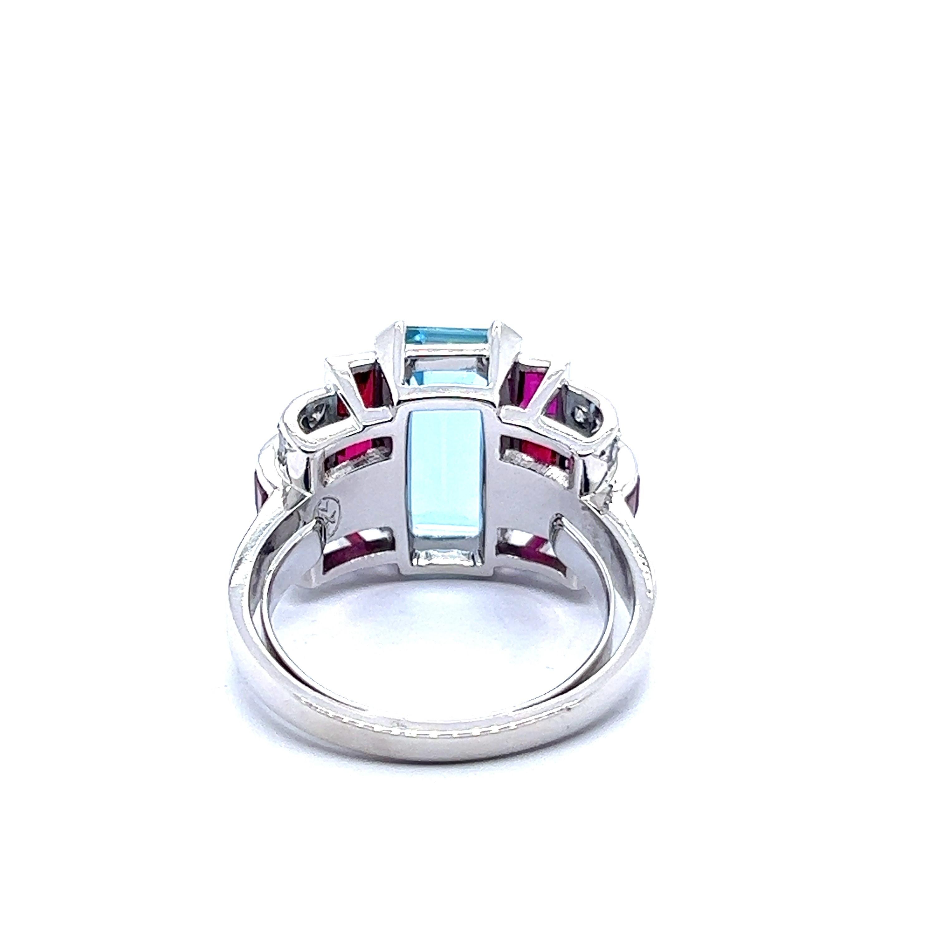 Ring with Aquamarine, Rubies & Diamonds in 18 Karat White Gold by Gübelin 2