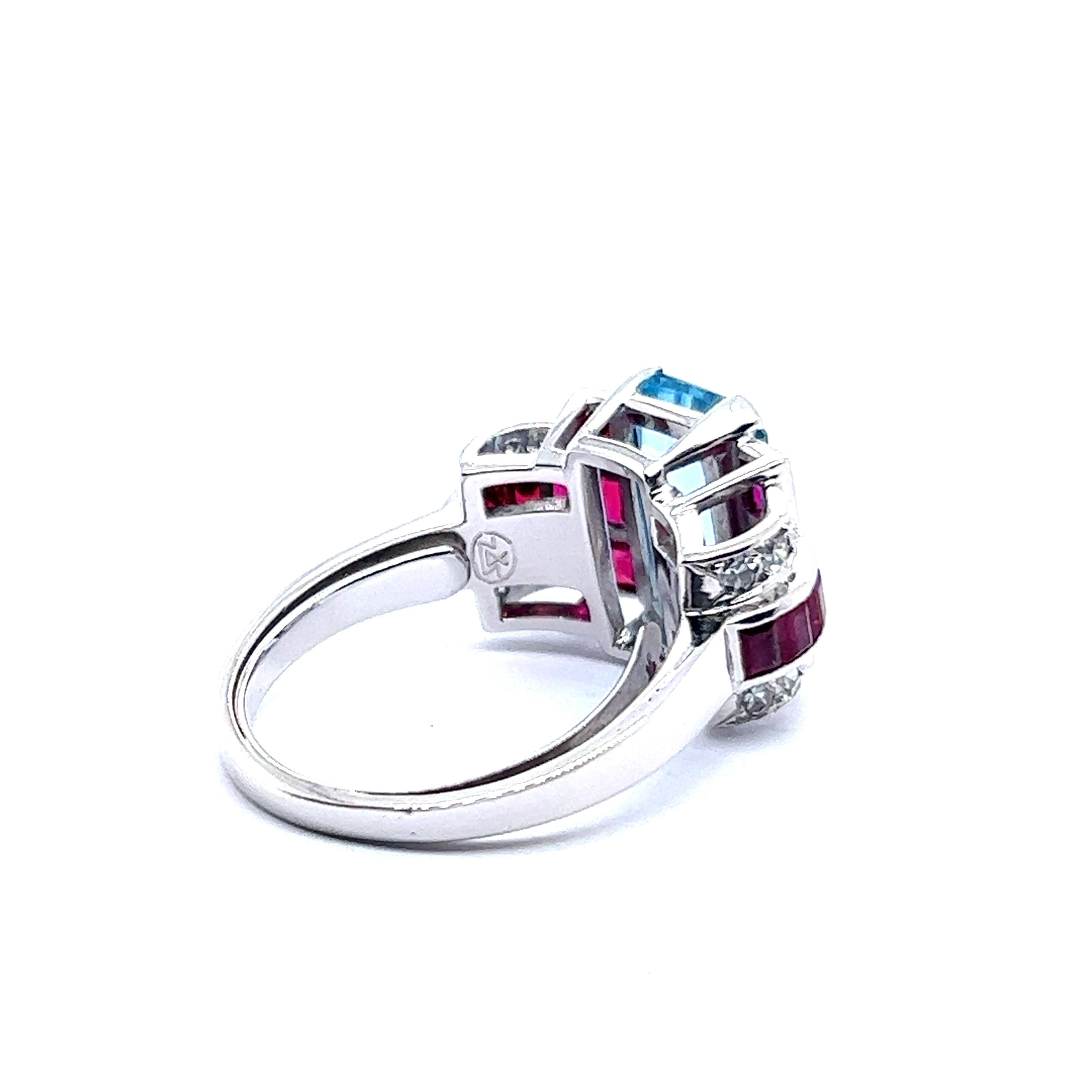 Ring with Aquamarine, Rubies & Diamonds in 18 Karat White Gold by Gübelin 3