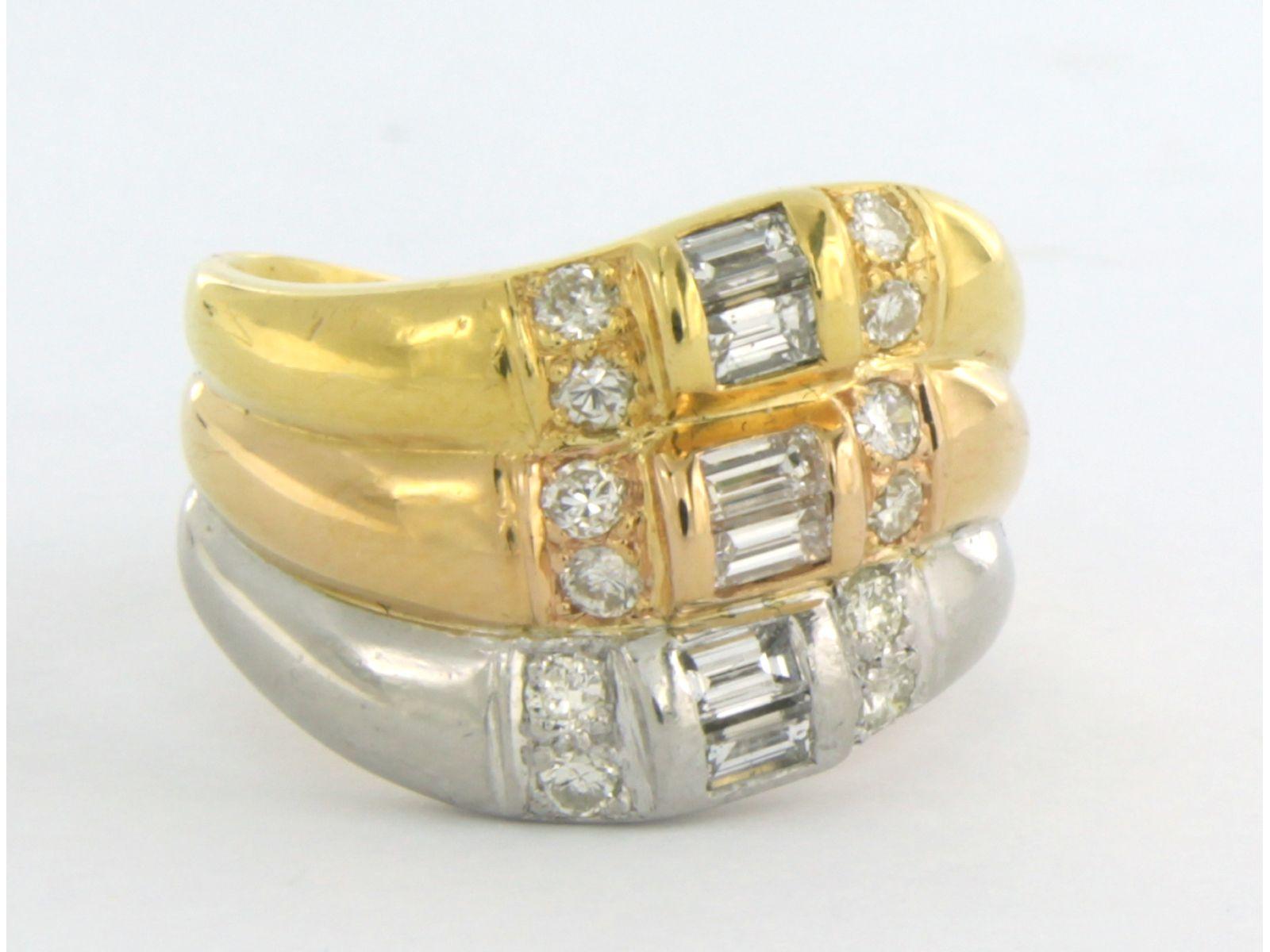 Modern Ring with baguette and brilliant cut diamonds up to 1.00ct 18k gold and platinum For Sale