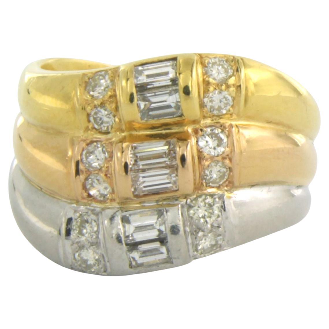 Ring with baguette and brilliant cut diamonds up to 1.00ct 18k gold and platinum