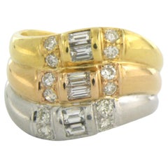 Anello con diamanti taglio baguette e brillante fino a 1,00ct in oro 18k e platino