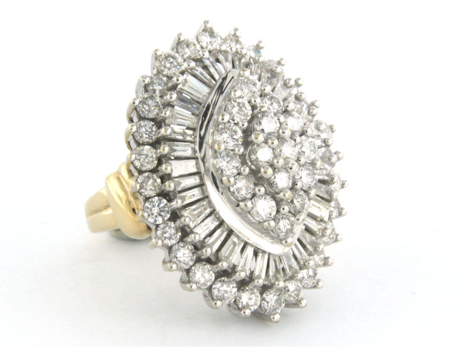 Modern Ring with baguette and brilliant cut diamonds up to 3.00ct 10k bicolour gold For Sale