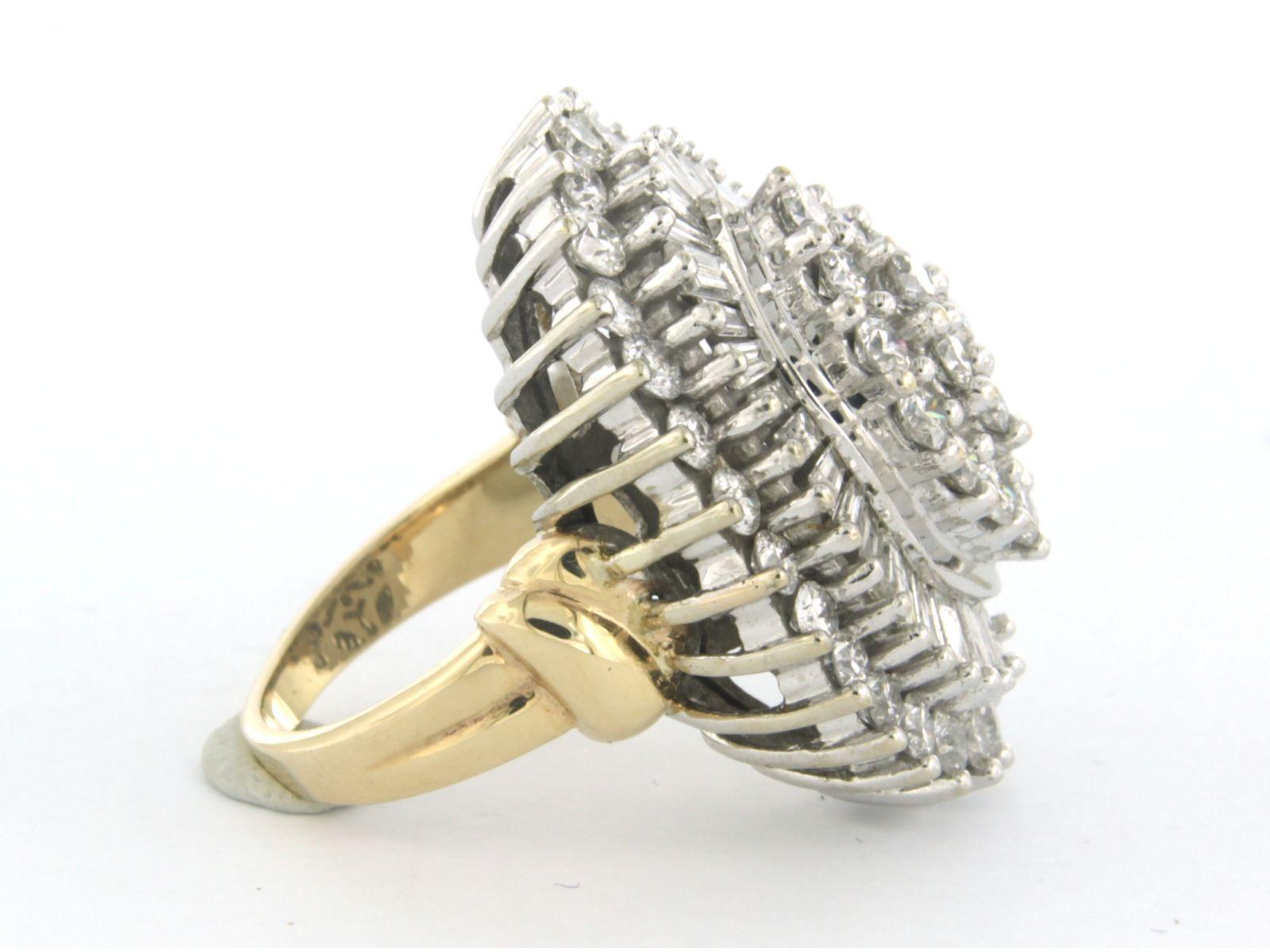 Women's Ring with baguette and brilliant cut diamonds up to 3.00ct 10k bicolour gold For Sale