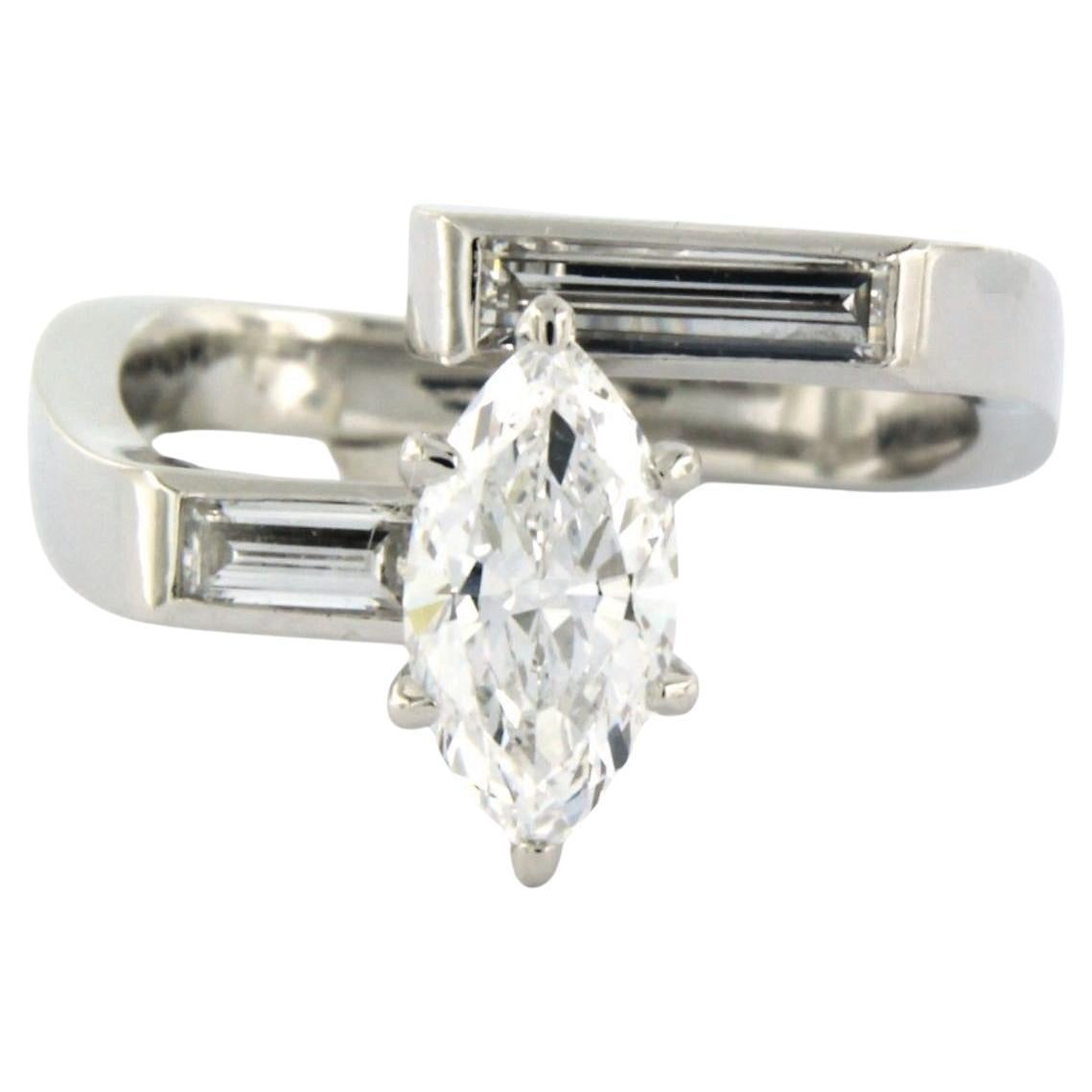 Ring with baguette and marquise diamonds up to 1.40ct 950 Platinum