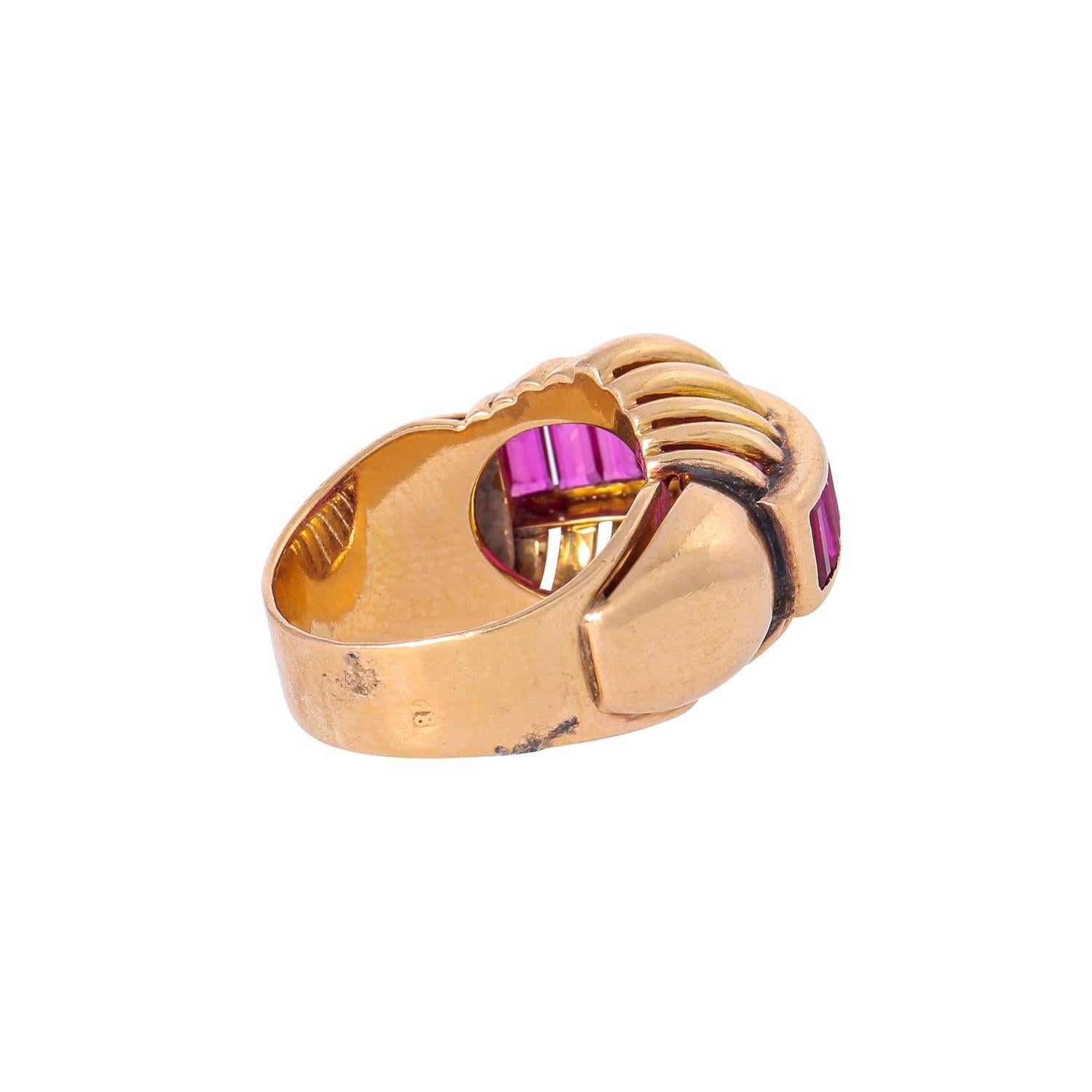 Modern Ring with Baguette-Cut Synthetic Rubies For Sale