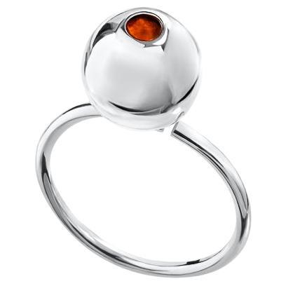 Ring with big sphere and amber silver XS For Sale