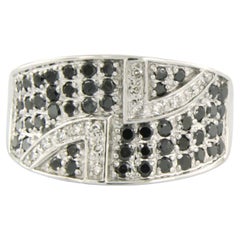 Ring with black diamond and single cut diamond up to 0.85ct 18k white gold