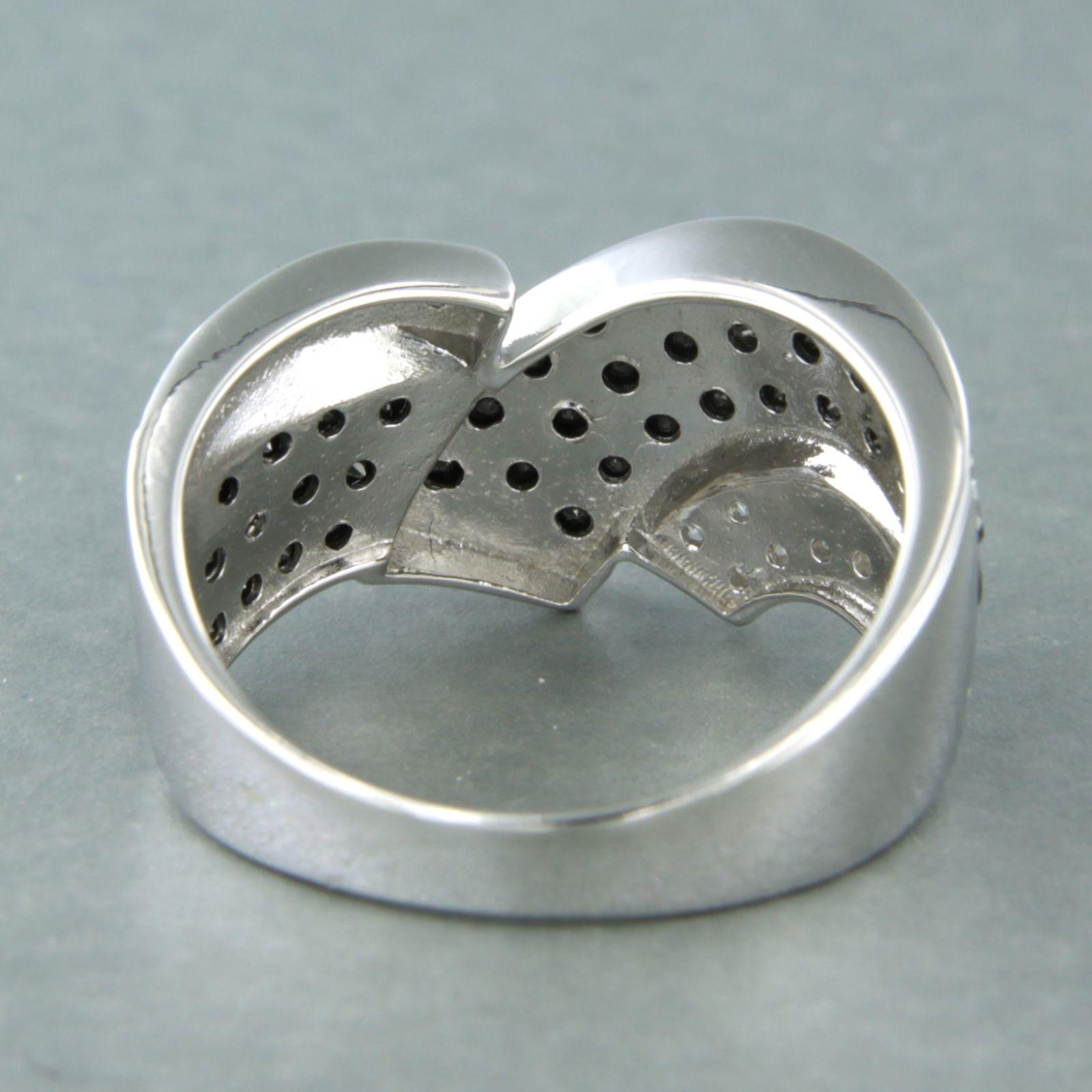 Brilliant Cut Ring with black diamonds and single cut diamonds up to 0.80ct 18k white gold For Sale