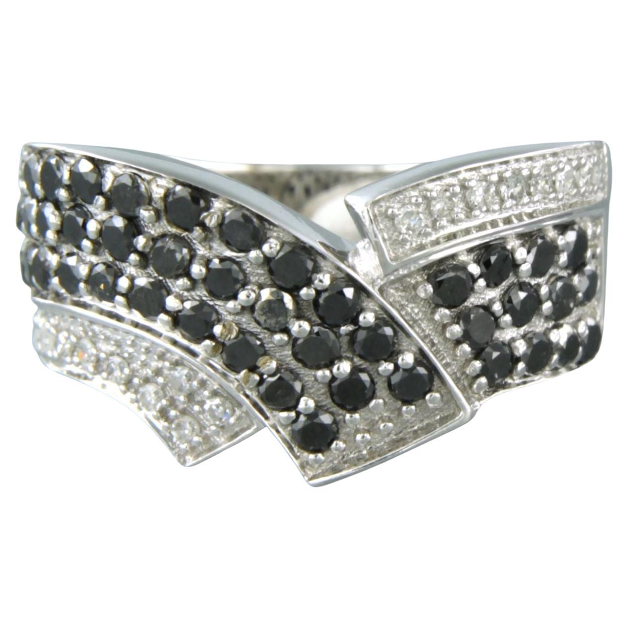 Ring with black diamonds and single cut diamonds up to 0.80ct 18k white gold For Sale