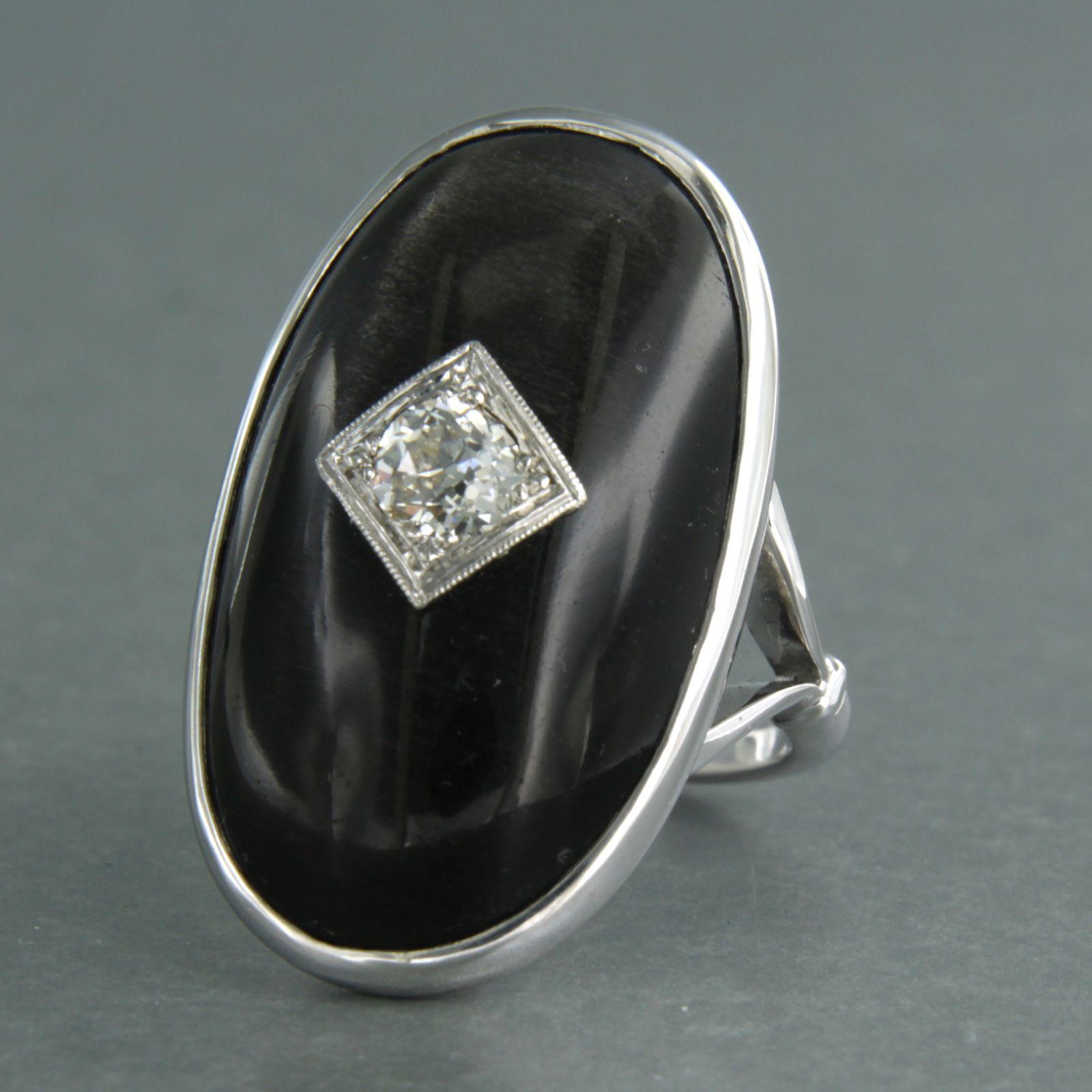 Taglio vecchia miniera Ring with black star sapphire with old mine cut diamond up to 0.50ct 14k gold in vendita