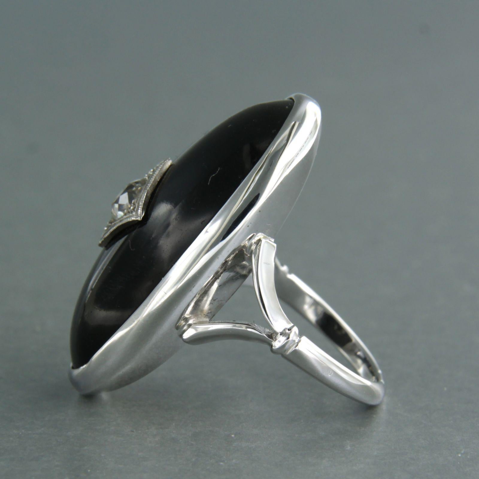 Donna Ring with black star sapphire with old mine cut diamond up to 0.50ct 14k gold in vendita