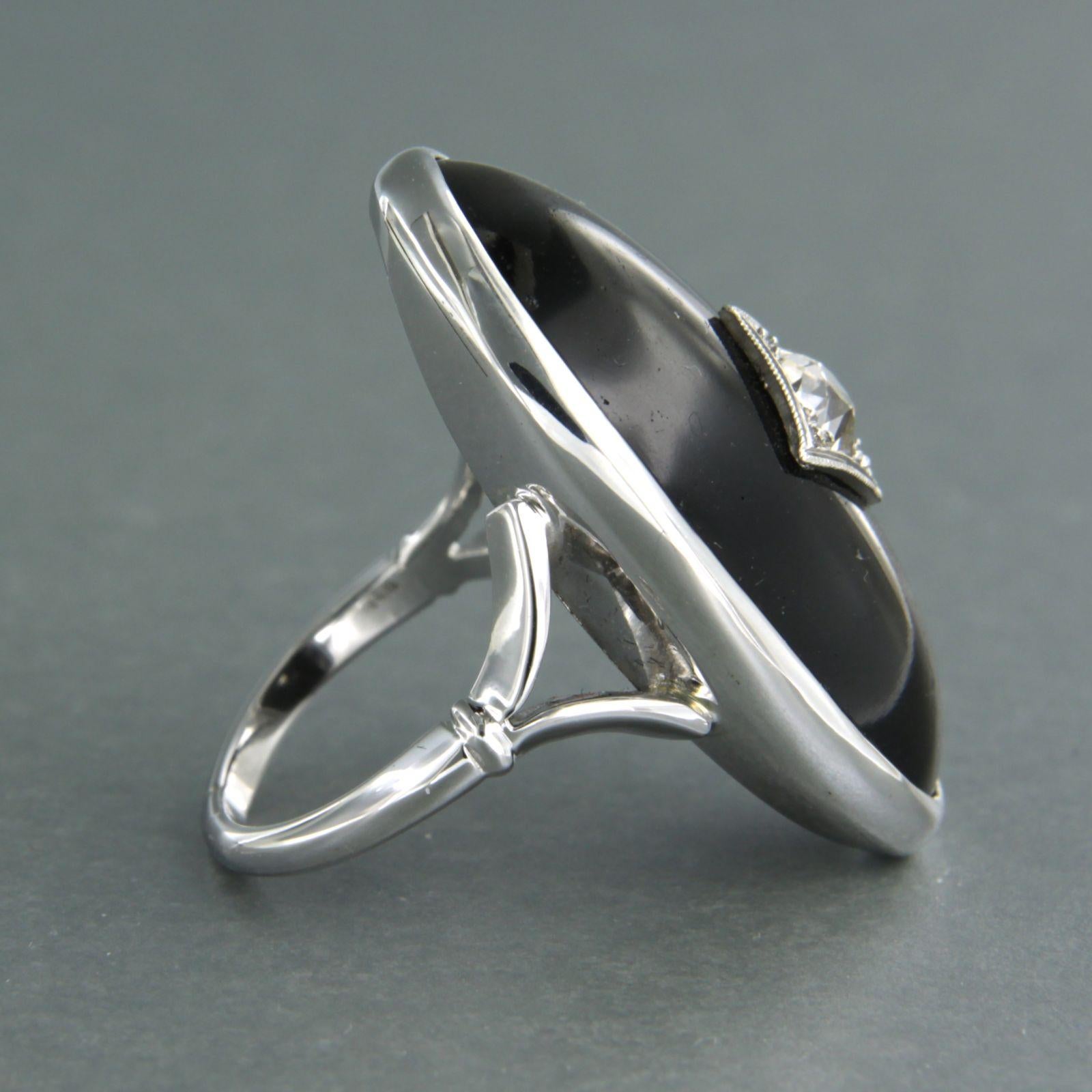 Ring with black star sapphire with old mine cut diamond up to 0.50ct 14k gold in vendita 1